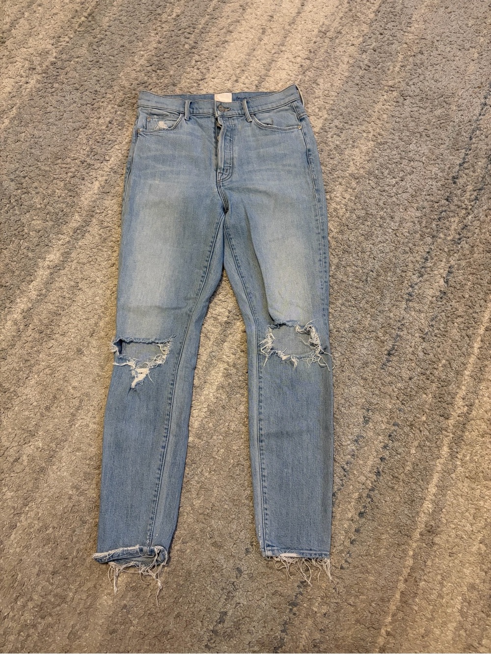 MOTHER The Dazzler Shift Jeans 28 Distressed Ripped High Rise Straight Leg Blue